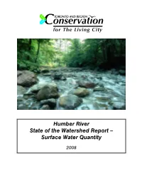 Humber River State of the Watershed Report – Surface Water Quantity