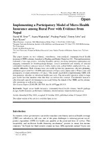 Implementing a Participatory Model of Micro Health Insurance Among Rural Poor with Evidence from Nepal David M