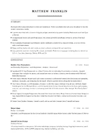 Matthew Franklin Resume