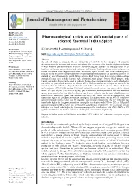 Pharmacological Activities of Differential Parts of Selected