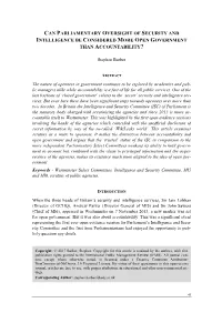 Can Parliamentary Oversight of Security and Intelligence Be Considered More Open Government Than Accountability?