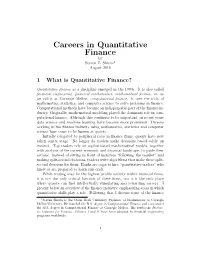 Careers in Quantitative Finance by Steven E