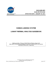 Hls-Ug-001 Human Landing System Lunar Thermal Analysis Guidebook
