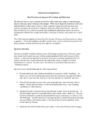 Informational Supplement Best Practices on Spyware Prevention and Detection the Internet Has Become a Popular Method for Both C