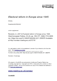 Electoral System Change in Europe Since 1945