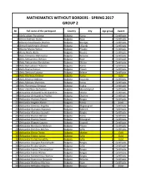 Mathematics Without Borders - Spring 2017 Group 2