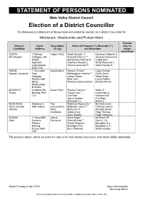 STATEMENT of PERSONS NOMINATED Election of a District