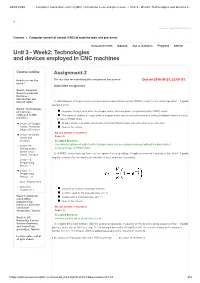 Week2: Technologies and Devices Employed in CNC Machines