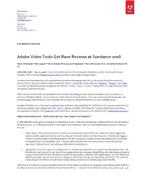 Adobe Video Tools Get Rave Reviews at Sundance 2016