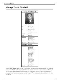 George David Birkhoff 1 George David Birkhoff