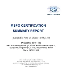 Mspo Certification Summary Report