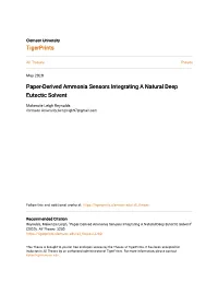 Paper-Derived Ammonia Sensors Integrating a Natural Deep Eutectic Solvent