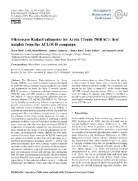 Microwave Radar/Radiometer for Arctic Clouds (Mirac): First Insights from the ACLOUD Campaign