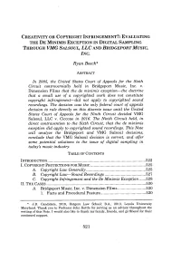 EVALUATING the DE Minimis EXCEPTION in DIGITAL SAMPLING THROUGH VMG SALSOUL, LLC and BRIDGEPORT MUSIC, INC