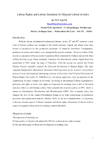 Labour Rights and Labour Standards, Status of Migrant Labour in India