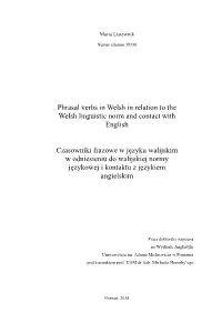 Phrasal Verbs in Welsh in Relation to the Welsh Linguistic Norm and Contact with English