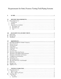 Requirements for Static Pressure Testing Field Piping Systems