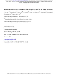Therapeutic Effectiveness of Interferon-Alpha 2B Against COVID-19: the Cuban Experience