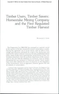 Timber Users, Timber Savers: Homestake Mining Company and the First Regulated Timber Harvest