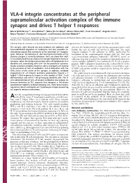 VLA-4 Integrin Concentrates at the Peripheral Supramolecular Activation Complex of the Immune Synapse and Drives T Helper 1 Responses