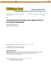 An Investigation of Variable Valve Timing Effects on Hcci Engine Performance