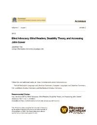 Blind Readers, Disability Theory, and Accessing John Gower