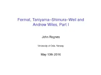 Fermat, Taniyama–Shimura–Weil and Andrew Wiles, Part I