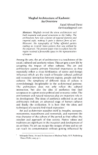 Mughal Architecture of Kashmir: an Overview Sajad Ahmad Darzi Darzisajad@Gmail.Com