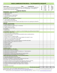 Social Communication Skills – the Pragmatics Checklist