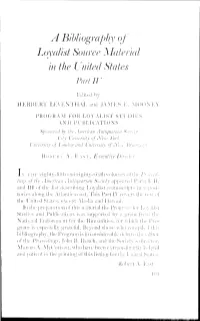 Bibliography of Loyalist Source Ill the Lnited