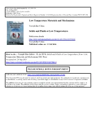 Low Temperature Materials and Mechanisms Solids and Fluids At