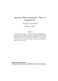 Quantum Hypercomputation—Hype Or Computation?