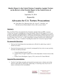 Read the Shadow Report Submitted by Advocates for U.S. Torture Prosecutions