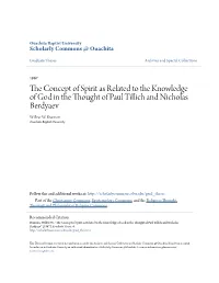 The Concept of Spirit As Related to the Knowledge of God in the Thought of Paul Tillich and Nicolas Berdyaev