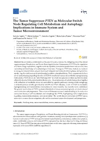 The Tumor Suppressor PTEN As Molecular Switch Node Regulating Cell Metabolism and Autophagy: Implications in Immune System and Tumor Microenvironment