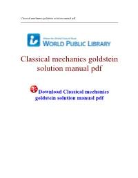 Classical Mechanics Goldstein Solution Manual Pdf