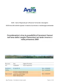Considerazioni Circa La Possibilità Di Fenomeni Franosi Nell’Area Delle Langhe Piemontesi Nel Tardo Inverno E Nella Primavera 2009