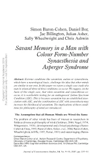 Savant Memory in a Man with Colour Form-Number Synaesthesia and Asperger Syndrome