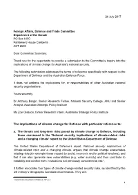 The Implications of Climate Change for Defence with Particular Reference To: A