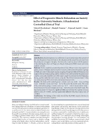 Effect of Progressive Muscle Relaxation on Anxiety in Pre