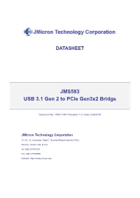 JMS583 USB 3.1 Gen 2 to Pcie Gen3x2 Bridge