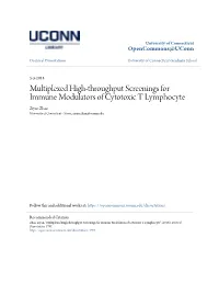 Multiplexed High-Throughput Screenings for Immune Modulators of Cytotoxic T Lymphocyte Ziyan Zhao University of Connecticut - Storrs, Ziyan.Zhao@Uconn.Edu