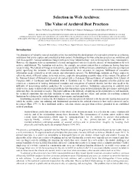Selection in Web Archives: the Value of Archival Best Practices