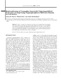 Biodetoxification of Coumaphos Insecticide Using Immobilized Escherichia Coli Expressing Organophosphorus Hydrolase Enzyme on Cell Surface