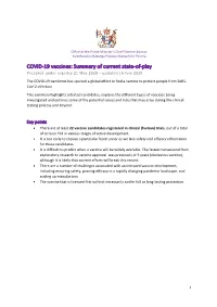 COVID-19 Vaccines: Summary of Current State-Of-Play Prepared Under Urgency 21 May 2020 – Updated 16 July 2020