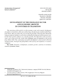 Development of the Insurance Sector and Economic Growth in Countries in Transition