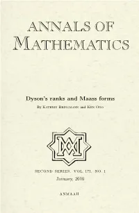 Dyson's Ranks and Maass Forms