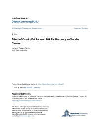 Effect of Casein/Fat Ratio on Milk Fat Recovery in Cheddar Cheese