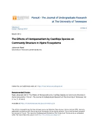 The Effects of Hemiparasitism by Castilleja Species on Community Structure in Alpine Ecosystems