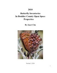 2010 Butterfly Inventories in Boulder County Open Space Properties
